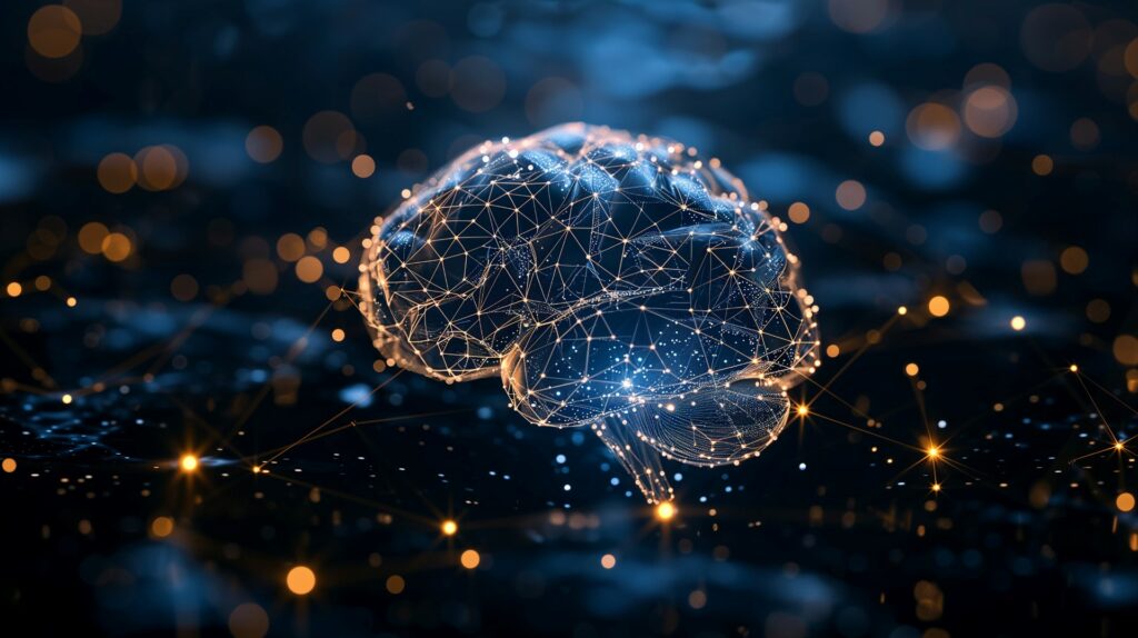 Computer generated image of a human brain revealing intricate neural network connections