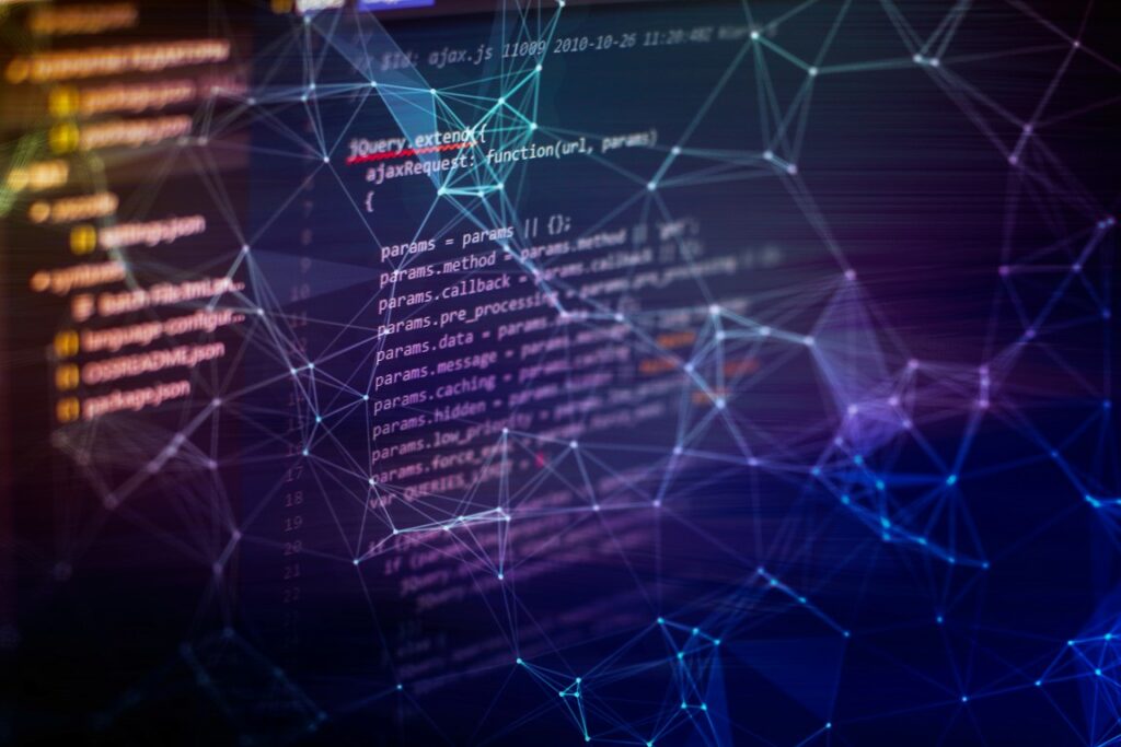 Notebook closeup photo. css, javascript and html usage. monitor closeup of function source code. abstract it technology background. software source code.