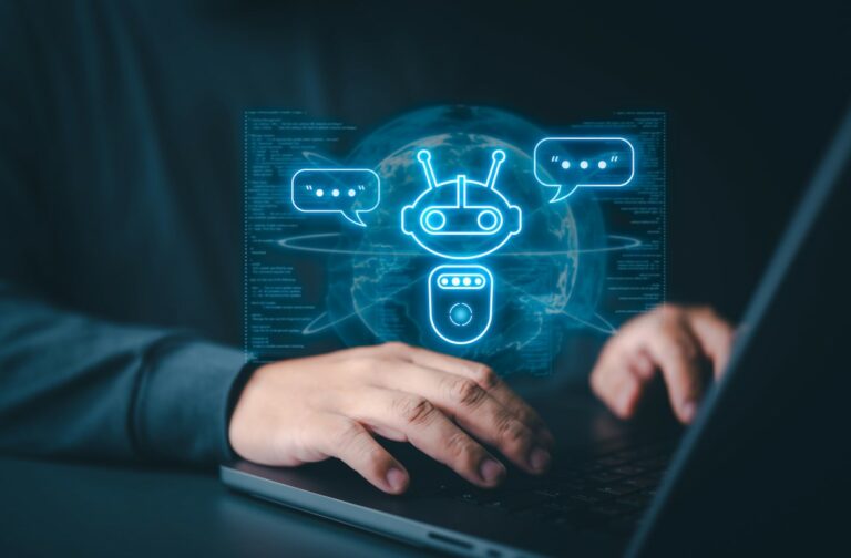 Ai chatbot technology to answer questions by command prompt with business people. artificial intelligence assists humans in solving problems and making decisions for users to reach brilliant results.