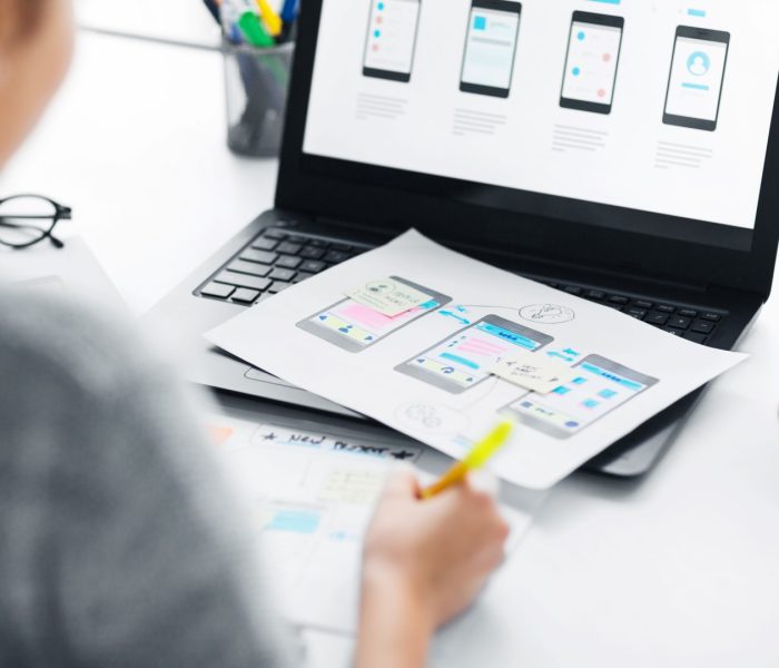 Web designer working on user interface at office